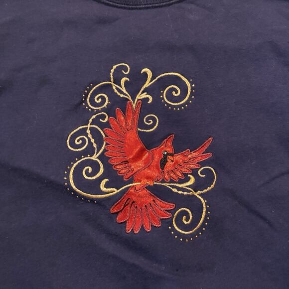 M&C Sportswear Cardinal Embroidered Sweatshirt Large Navy Red Crewneck - Picture 2 of 4